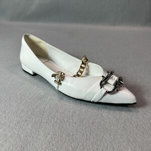 Jeffrey‎ Campbell Lavinia Flats Womens 8.5 White Leather Point Toe Horsebit